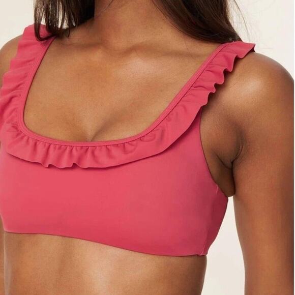 NWT Andie Swim The Hydra Bikini Top Ruffle Trim Rosette Pink Size Small - Picture 1 of 6